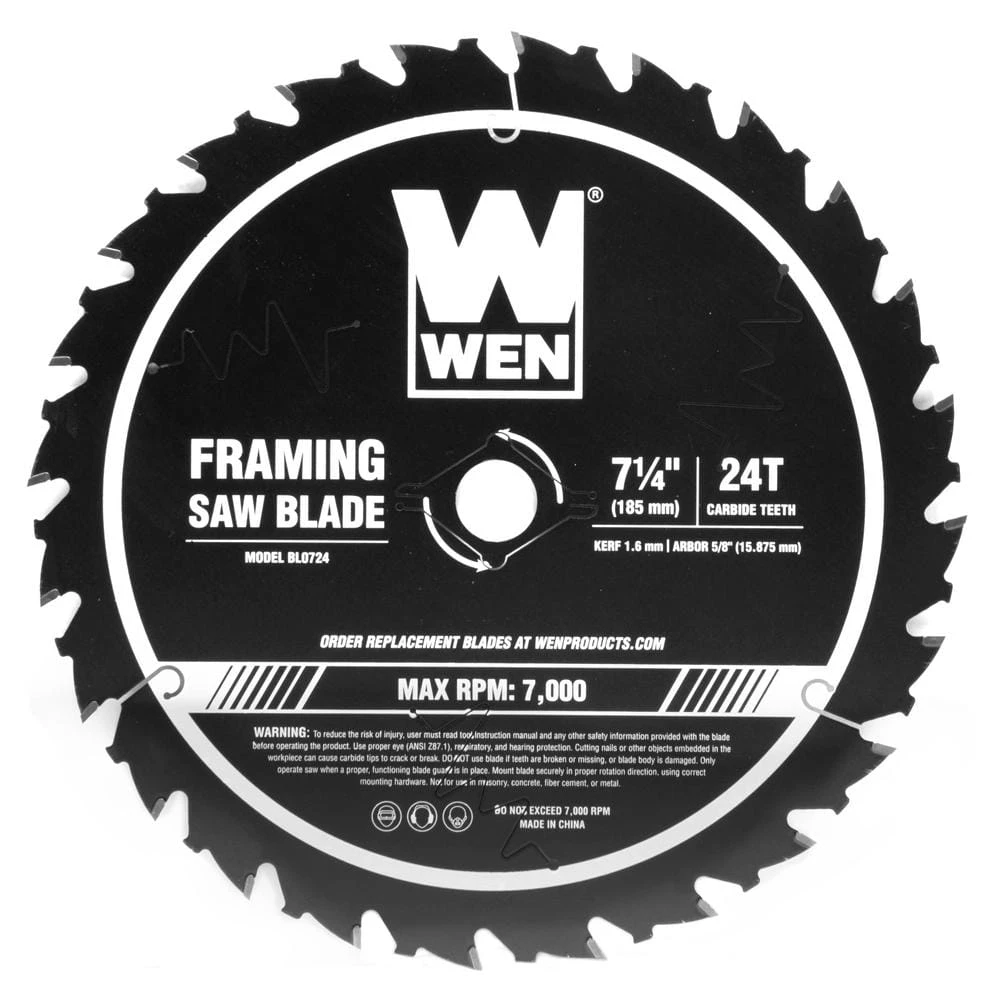 7.25 in. 24-Tooth Carbide-Tipped Professional Framing Saw Blade for Miter Saws and Circular Saws by WEN 3 7.25 in. 24-Tooth Carbide-Tipped Professional Framing Saw Blade for Miter Saws and Circular Saws by WEN