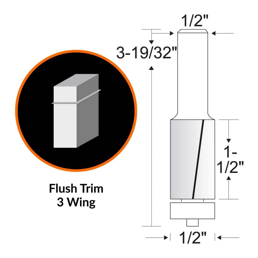 1/2 in. Flush Trim 3-Wing Carbide Tipped Router Bit with 1/2 in. Shank by WEN 4 1/2 in. Flush Trim 3-Wing Carbide Tipped Router Bit with 1/2 in. Shank by WEN - Image 2