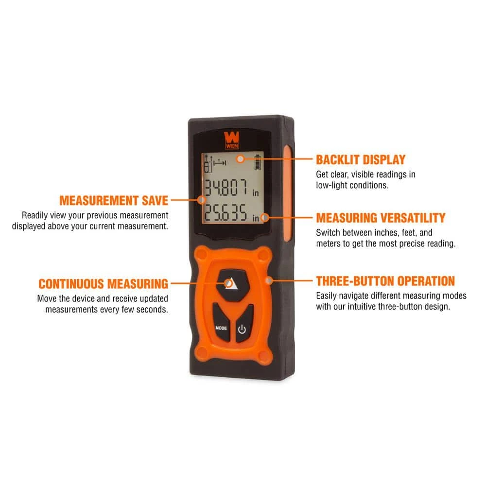 130 ft. Laser Distance Measure with Backlit Screen by WEN 4 130 ft. Laser Distance Measure with Backlit Screen by WEN - Image 2