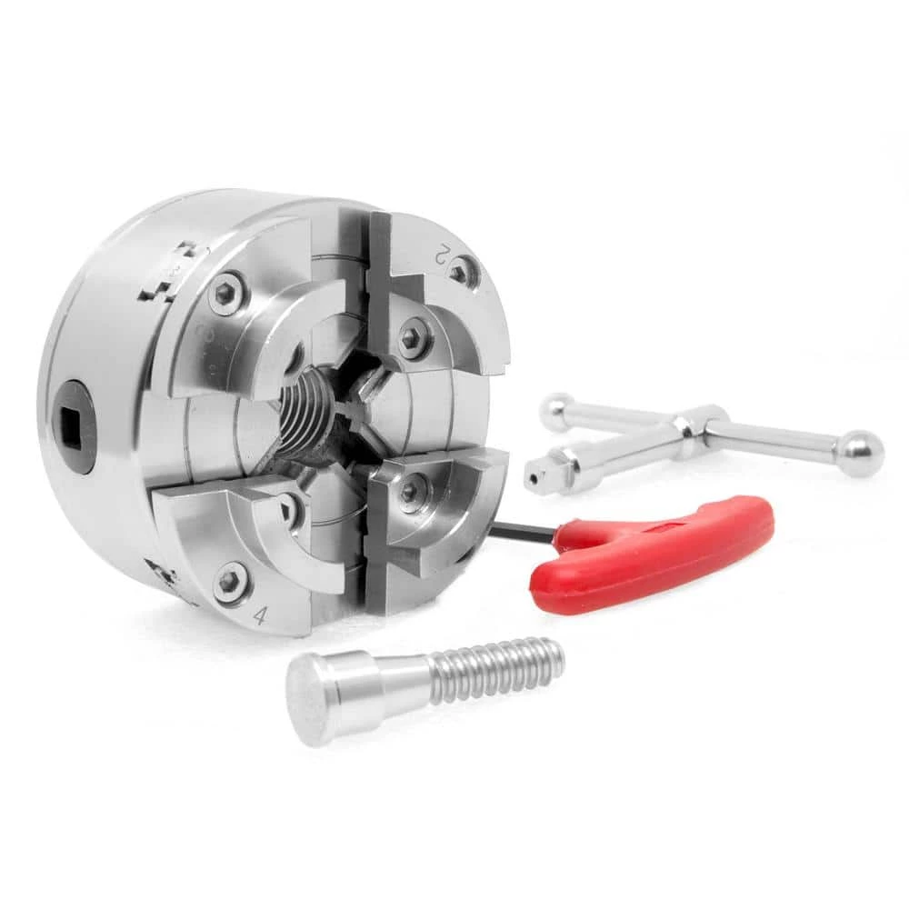 3.75 in. 4-Jaw Self-Centering Lathe Chuck Set with 1 in. x 8TPI Thread by WEN 3 3.75 in. 4-Jaw Self-Centering Lathe Chuck Set with 1 in. x 8TPI Thread by WEN