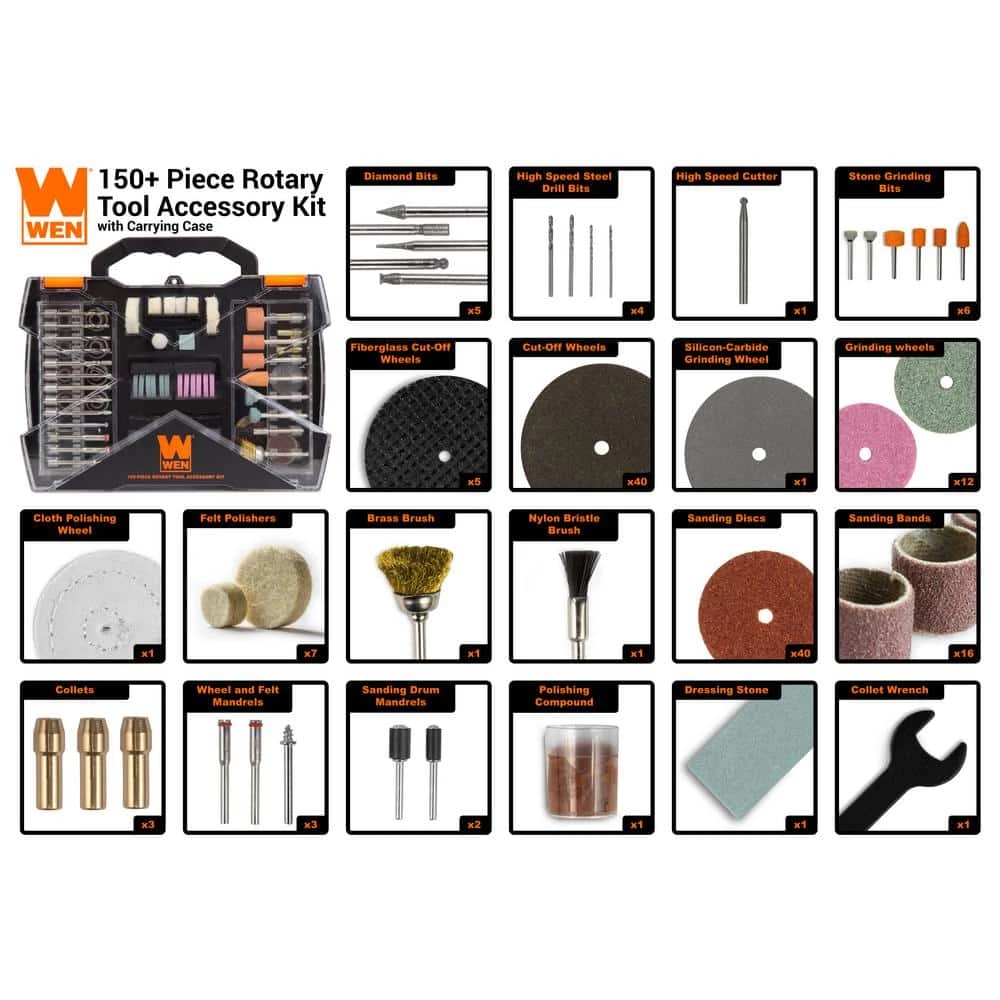 Rotary Tool Accessory Kit with Carrying Case (150-Piece) by WEN 5 Rotary Tool Accessory Kit with Carrying Case (150-Piece) by WEN - Image 3