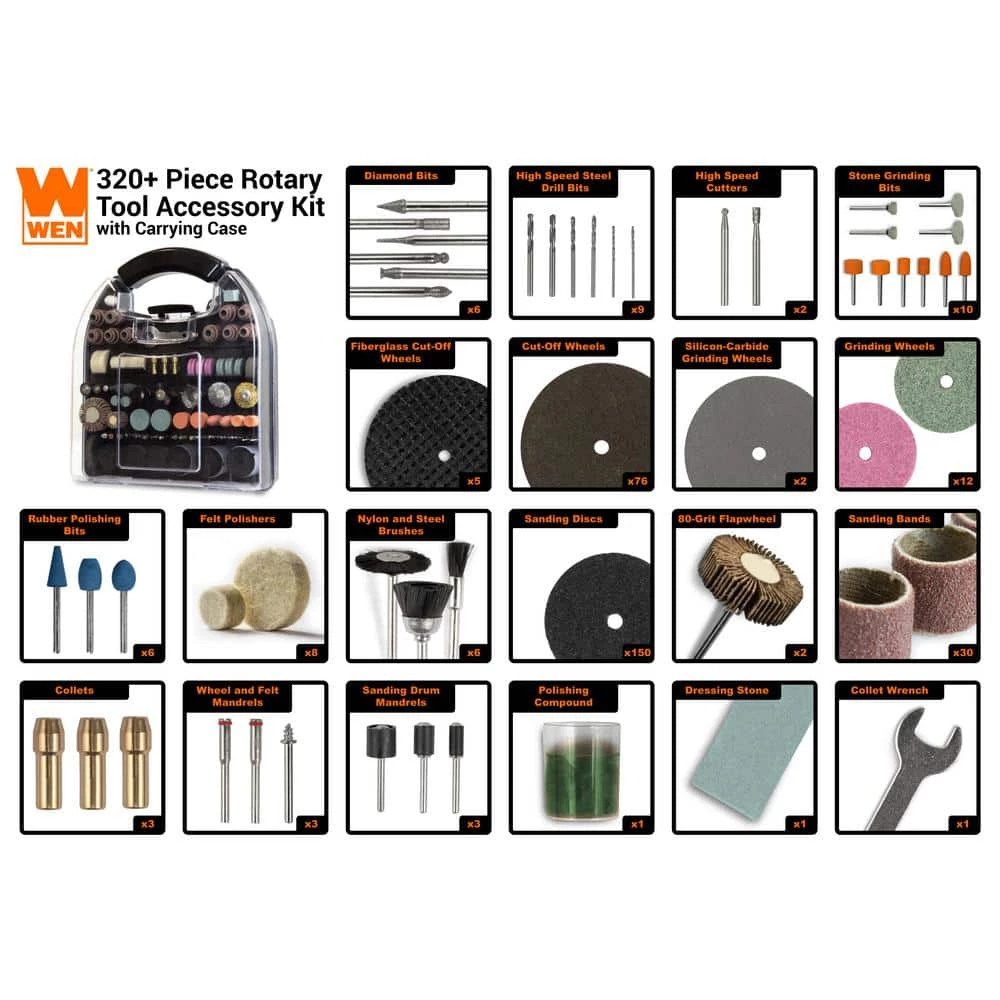 Rotary Tool Accessory Kit with Carrying Case (320-Piece) by WEN 5 Rotary Tool Accessory Kit with Carrying Case (320-Piece) by WEN - Image 3