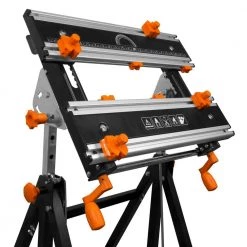 24 in. H Tilting Steel Adjustable Portable Work Bench Sawhorse and Vise with 8 Sliding Clamps by WEN -Outlet WEN Store wen saw horses wb2322t 4f 1000