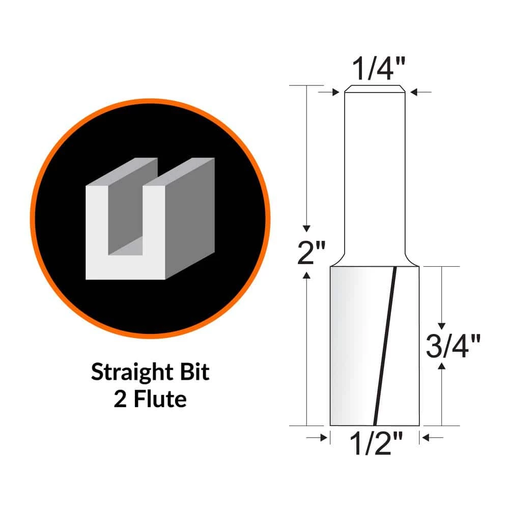 1/2 in. Straight 2-Flute Carbide Tipped Router Bit with 1/4 in. Shank and 3/4 in. Cutting Length by WEN 4 1/2 in. Straight 2-Flute Carbide Tipped Router Bit with 1/4 in. Shank and 3/4 in. Cutting Length by WEN - Image 2