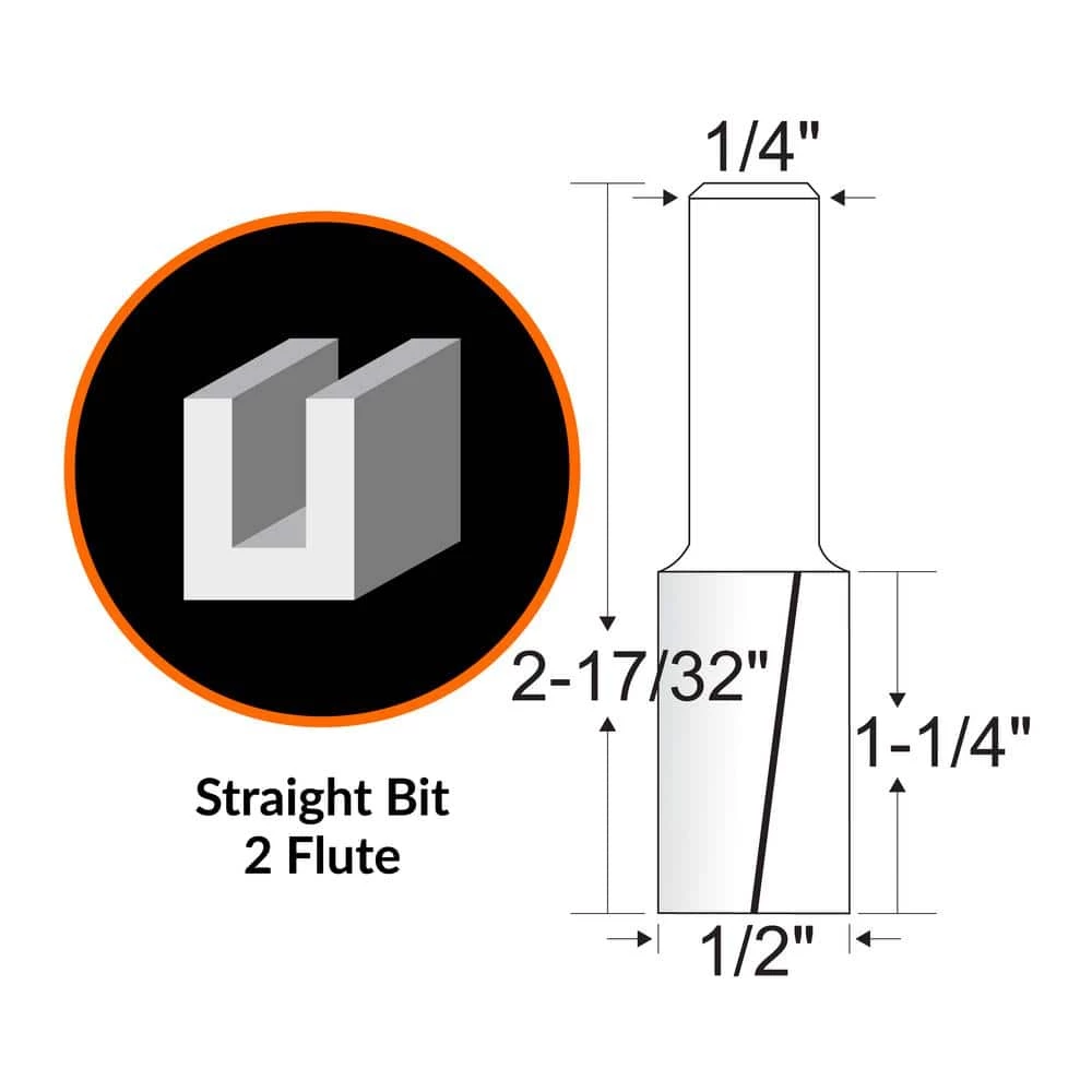 1/2 in. Straight 2-Flute Carbide Tipped Router Bit with 1/4 in. Shank and 1-1/4 in. Cutting Length by WEN 4 1/2 in. Straight 2-Flute Carbide Tipped Router Bit with 1/4 in. Shank and 1-1/4 in. Cutting Length by WEN - Image 2