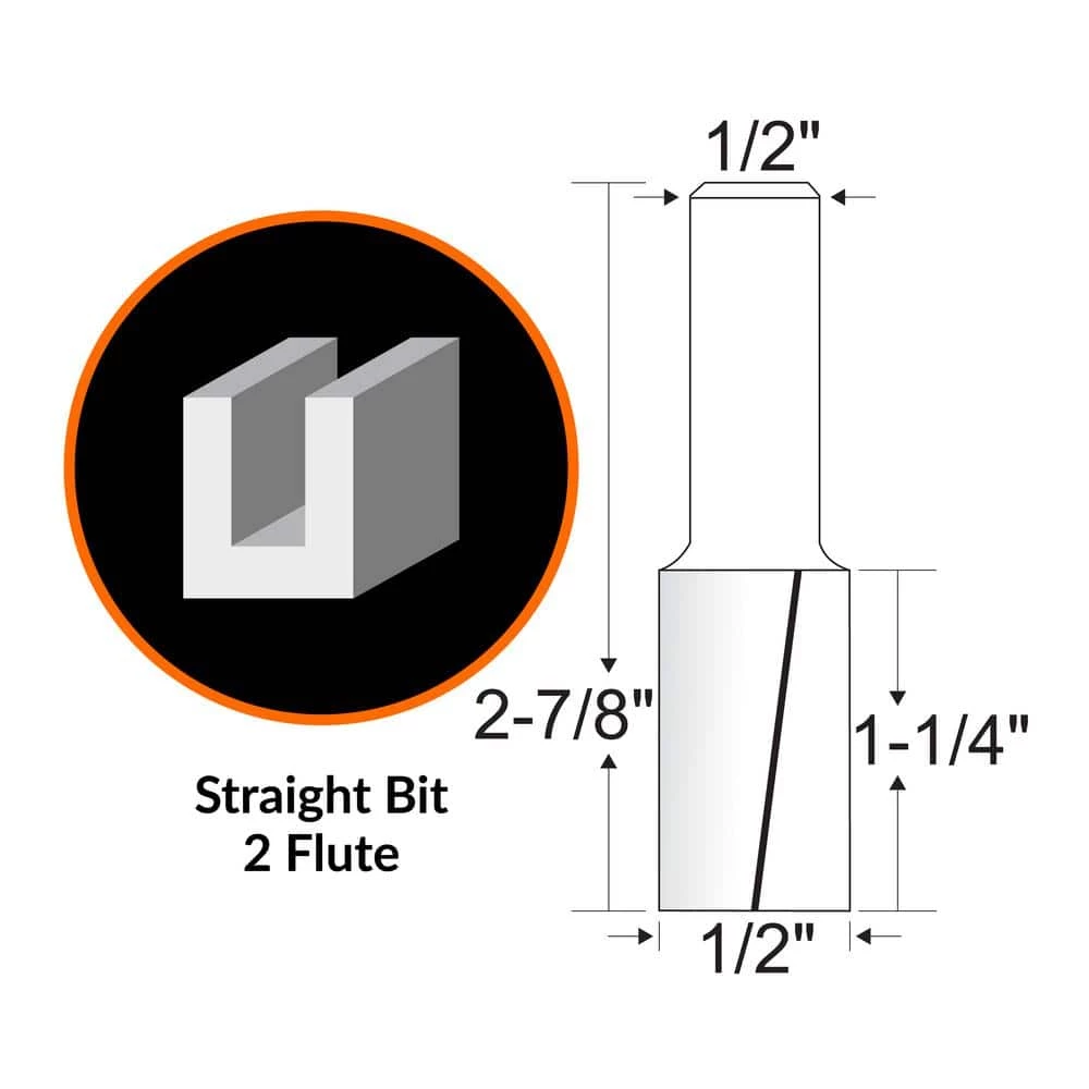 1/2 in. Straight 2-Flute Carbide Tipped Router Bit with 1/2 in. Shank by WEN 4 1/2 in. Straight 2-Flute Carbide Tipped Router Bit with 1/2 in. Shank by WEN - Image 2