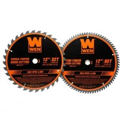 12 in. 32-Tooth and 80-Tooth Carbide-Tipped Professional Woodworking Saw Blade Set (2-Pack) by WEN