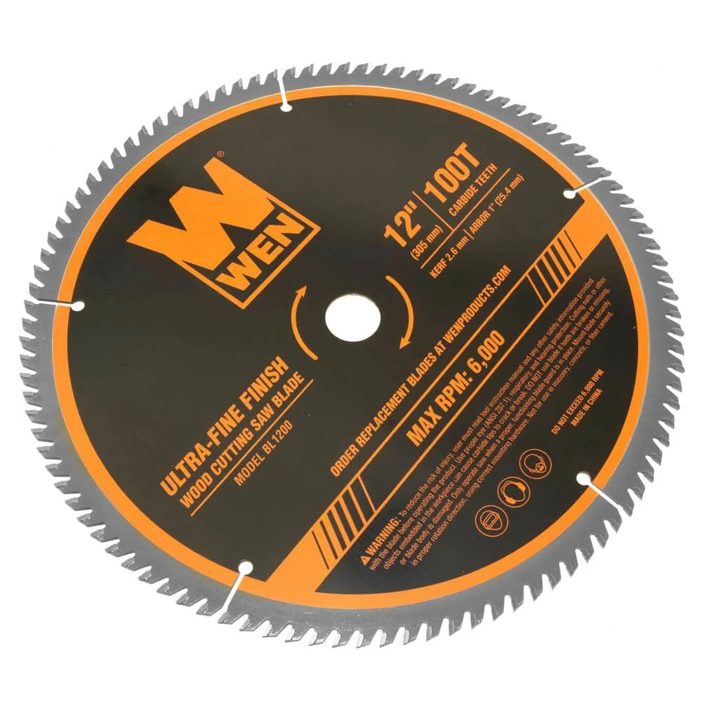 12 in. 100-Tooth Carbide-Tipped Ultra-Fine Finish Professional Woodworking Saw Blade for Miter Saws and Table Saws by WEN 6 12 in. 100-Tooth Carbide-Tipped Ultra-Fine Finish Professional Woodworking Saw Blade for Miter Saws and Table Saws by WEN - Image 4