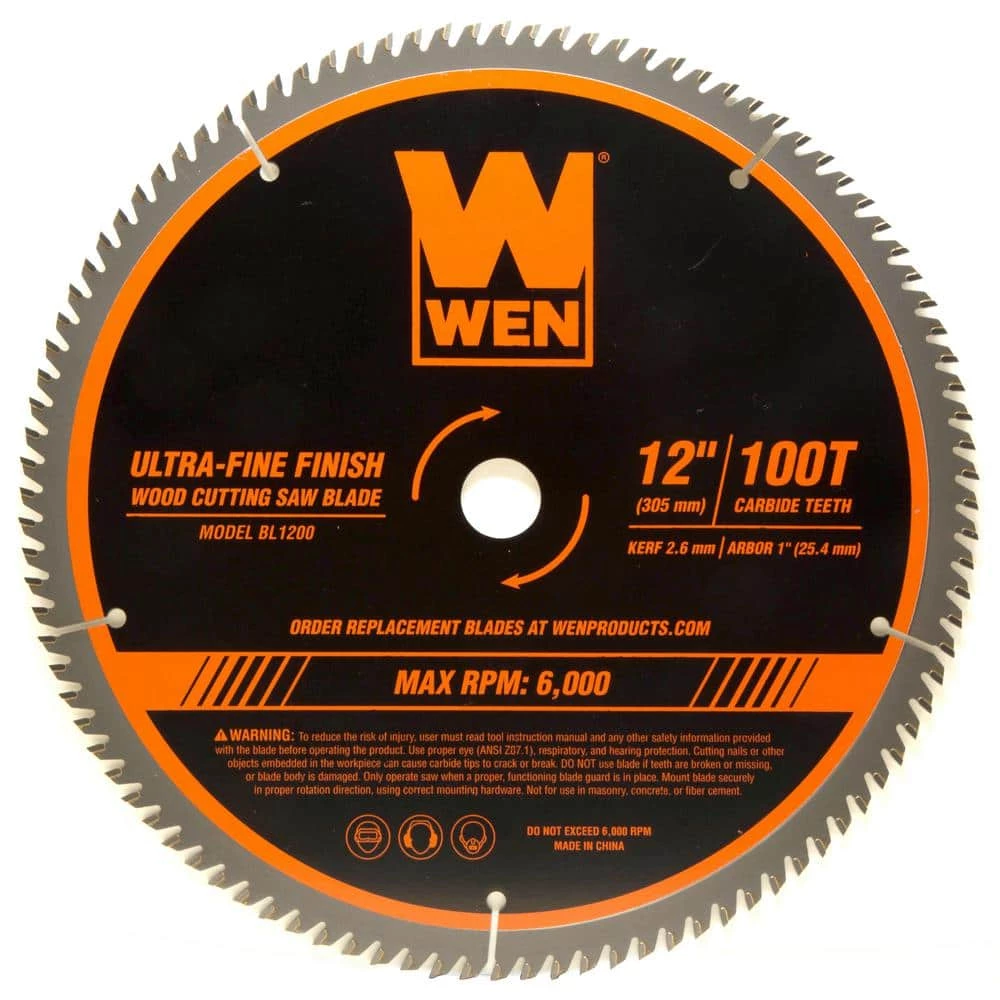 12 in. 100-Tooth Carbide-Tipped Ultra-Fine Finish Professional Woodworking Saw Blade for Miter Saws and Table Saws by WEN 3 12 in. 100-Tooth Carbide-Tipped Ultra-Fine Finish Professional Woodworking Saw Blade for Miter Saws and Table Saws by WEN